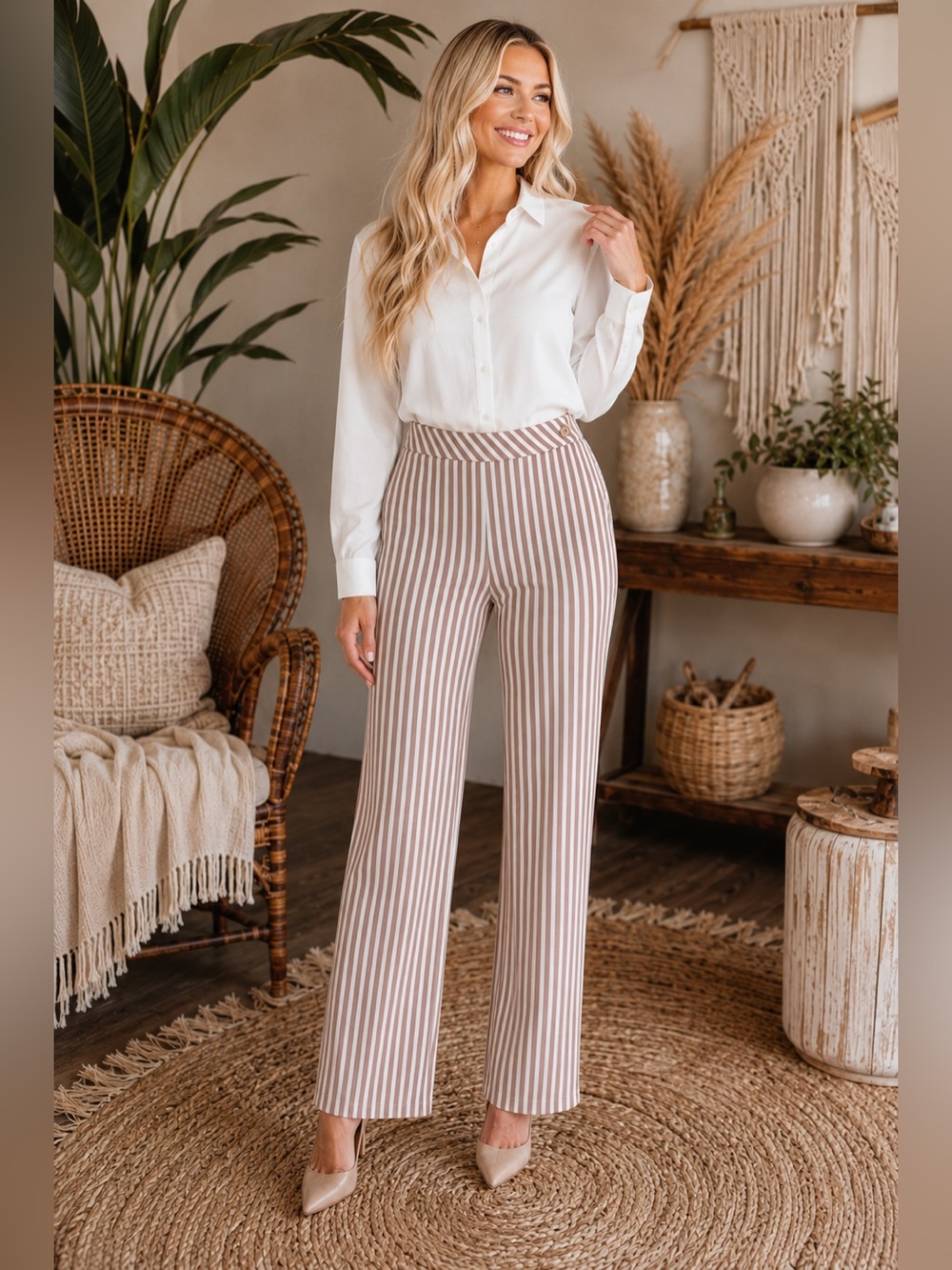SAMPEEL Women’s Medium Striped Wide Leg Pants NWT Stretch Corporate Workwear
